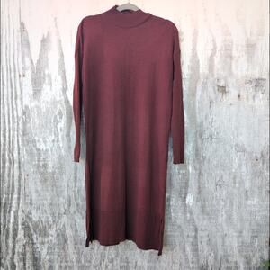 LCW Modest Midi Sweater Dress Women's L Side Slits Knee Length Rust Brown
